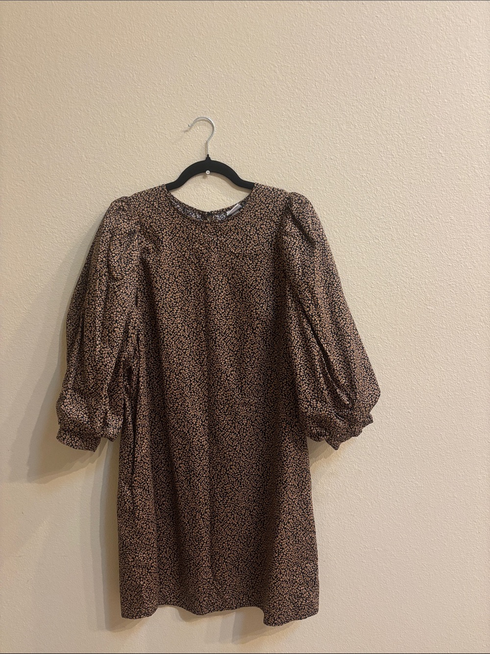 a new day Brown Microfloral Puff-Sleeve Shift Dress